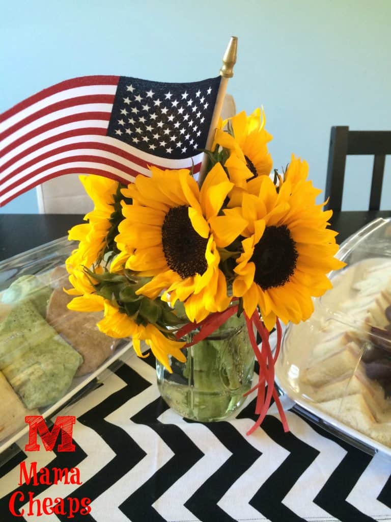 sunflower centerpiece on party table