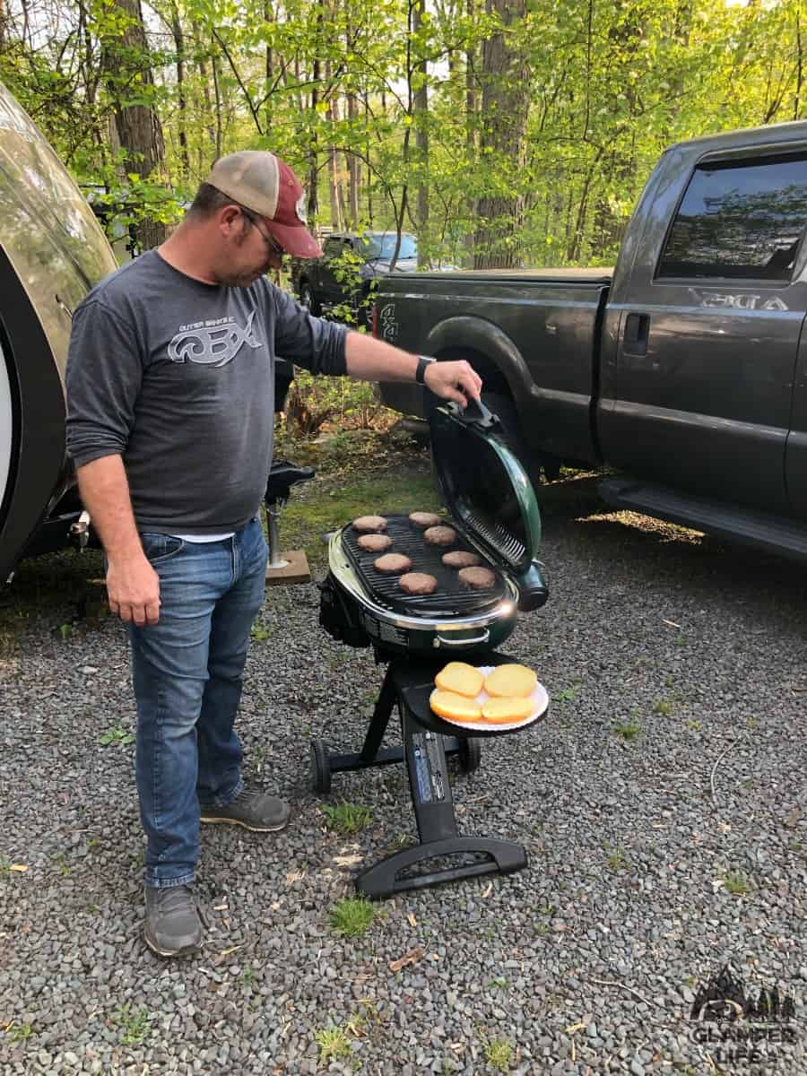 Grilling Burgers at Campground