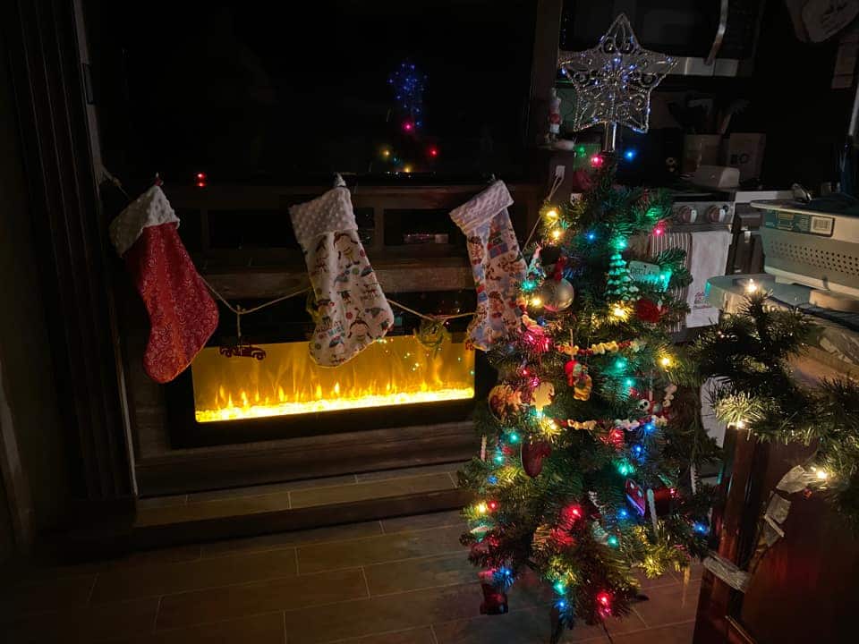 RV tree and fireplace